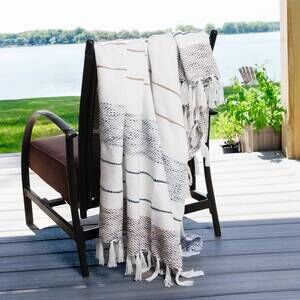 NEW HOWARD'S weave throw with fringe teal in honeycomb
